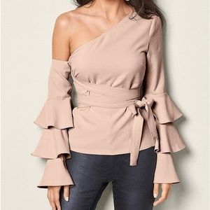 Venus blush ruffle one shoulder side sleeve blouse